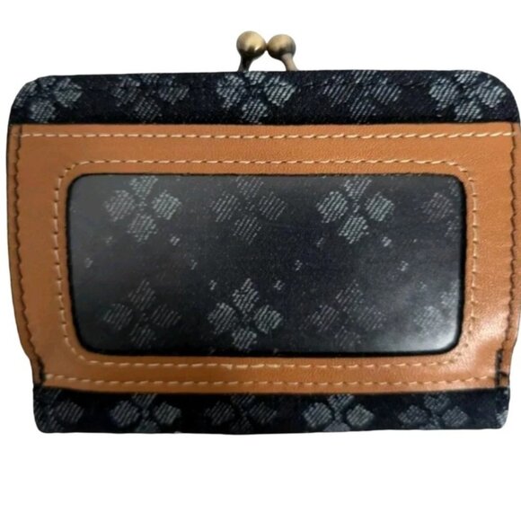 NWT PATRICIA NASH Iberia Bi-Fold Wallet BLUE DENIM FLORET  & TAN LEATHER w RFID - Picture 2 of 6